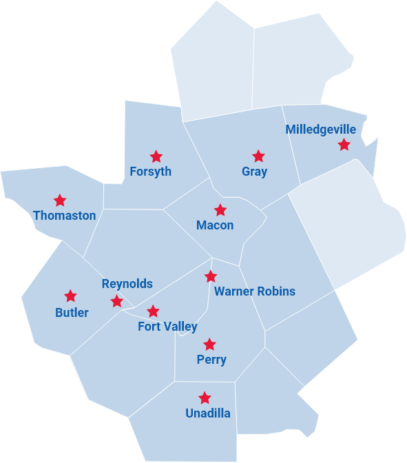 animated map to show various service areas across multiple counties in middle Georgia