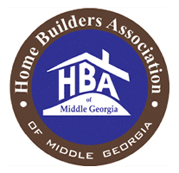 Logo of the Home Builders Association of Middle Georgia with a house silhouette, blue circle, brown ring, and white association name text.